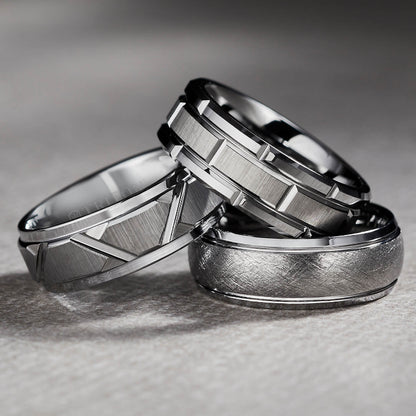 Triton 8MM Tungsten Carbide Ring - Brick Pattern Center and Flat Edge