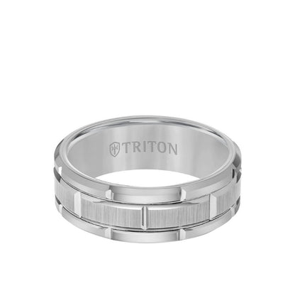 Triton 8MM Tungsten Carbide Ring - Brick Pattern Center and Flat Edge