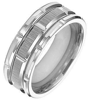 8mm Gray Tungsten Carbide Bevel Edge Comfort Fit Band with Vertical Satin Finish Center and Bright Edges and Cuts