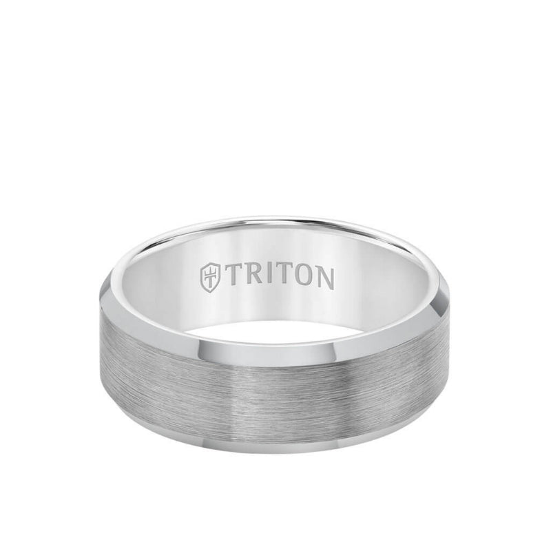 Triton 10MM Tungsten Carbide Ring - Satin Center and Bevel Edge