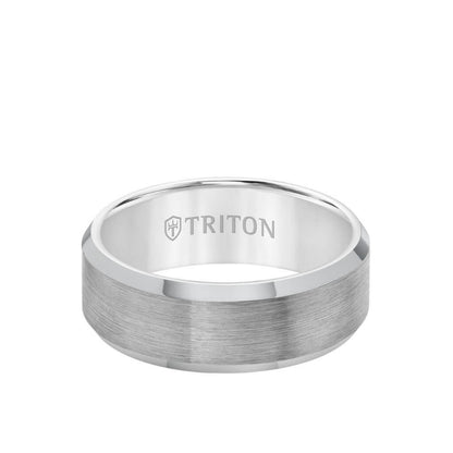 Triton 10MM Tungsten Carbide Ring - Satin Center and Bevel Edge