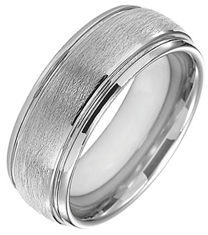 8mm Black Tungsten Carbide Wire Brush Finish Dome with Bright Polished Rims
