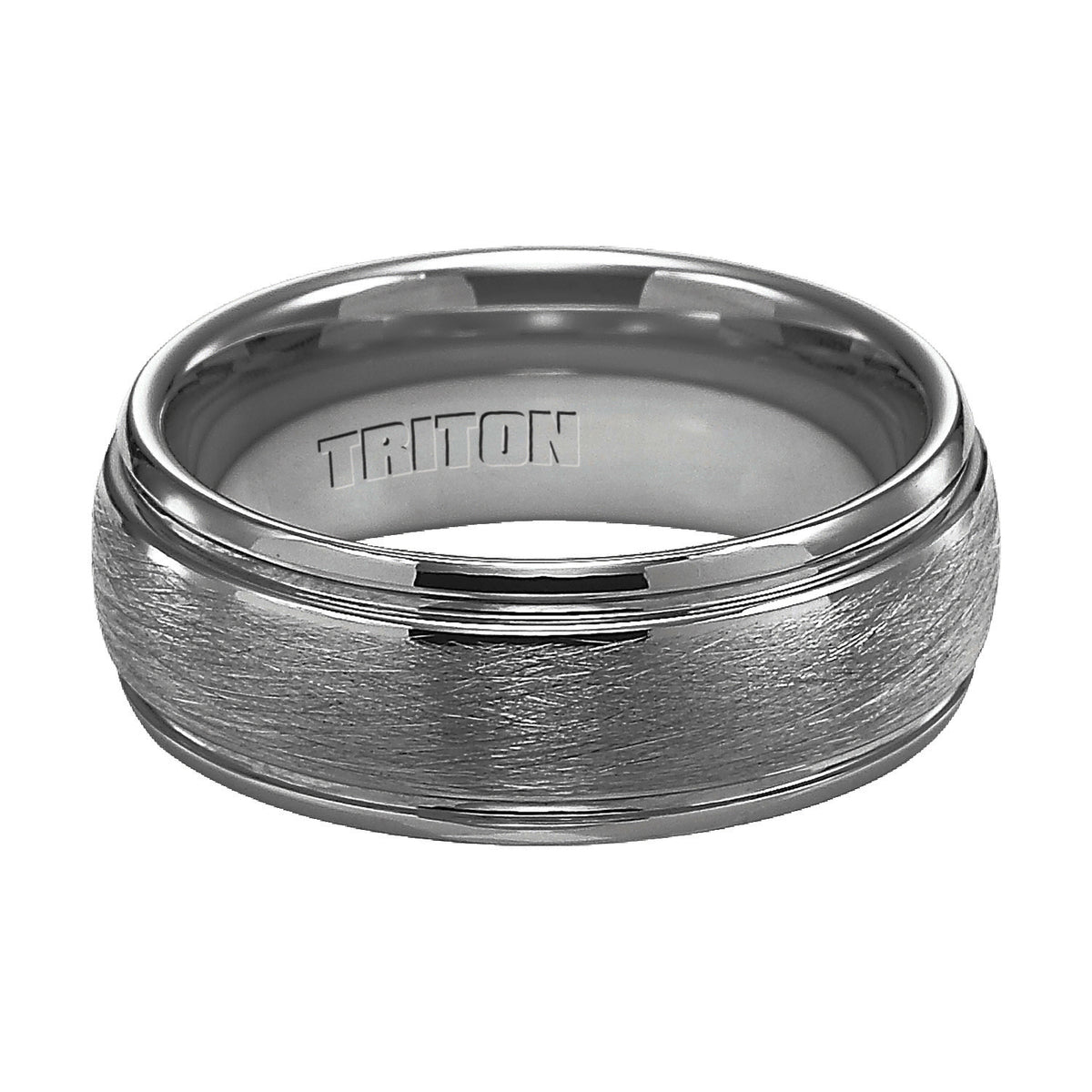 8mm Tungsten Carbide Wire Brush Finish Dome with Bright Polished Rims