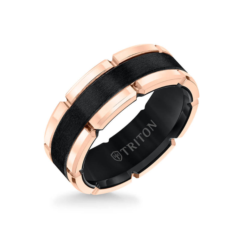 Triton 8MM Tungsten Carbide Ring - Flat Brushed Center and Link Edge