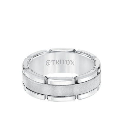 Triton 8MM Tungsten Carbide Ring - Flat Brushed Center and Link Edge