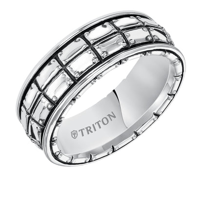 8.mm Sterling Silver Cast Wedding Band and Black Oxidation  Comfort Fit.
