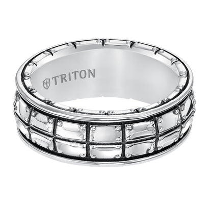 8.mm Sterling Silver Cast Wedding Band and Black Oxidation  Comfort Fit.
