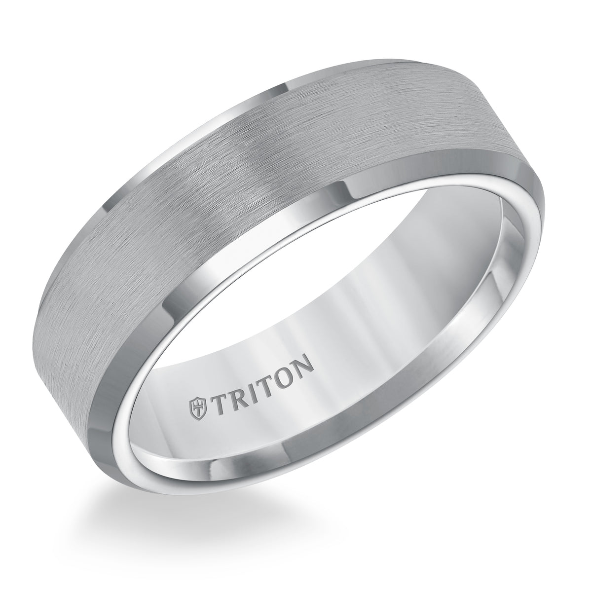 White Tungsten Carbide Bevel Edge Comfort Fit Band with Satin Center Finish