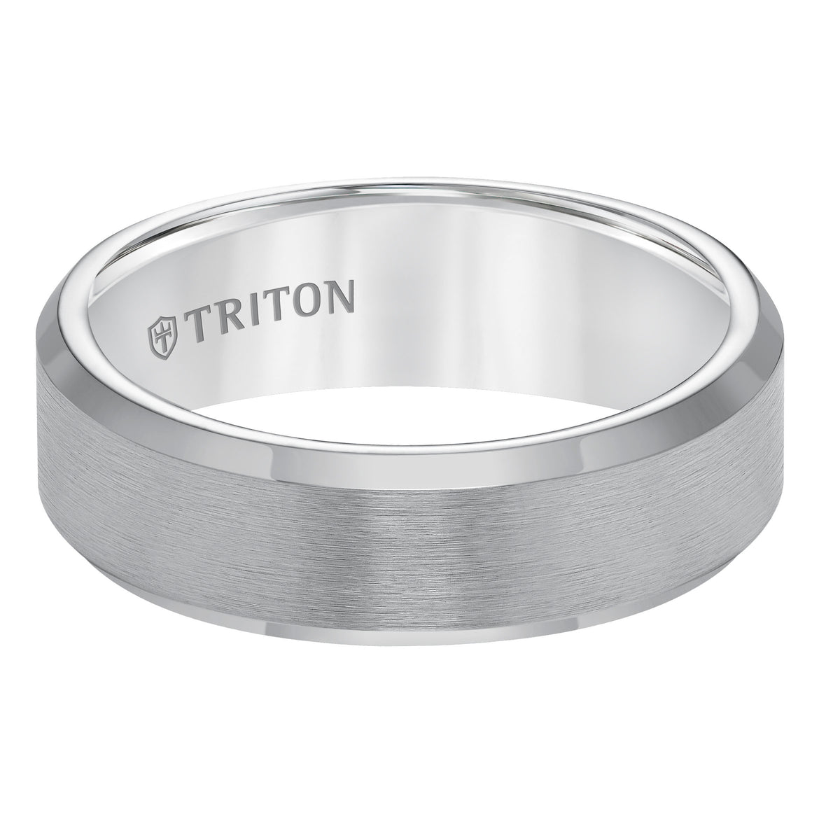 White Tungsten Carbide Bevel Edge Comfort Fit Band with Satin Center Finish