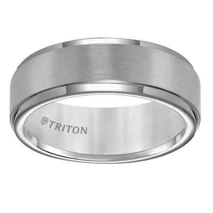 Black Tungsten Carbide Step Edge Comfort Fit Band with Satin Center Finish