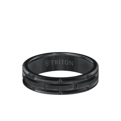 Triton 6MM Tungsten Carbide Ring - Brick Pattern Center and Bevel Edge