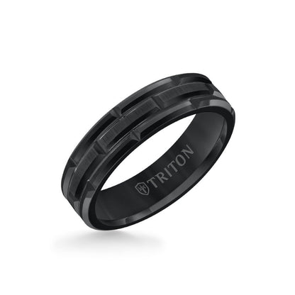 Triton 6MM Tungsten Carbide Ring - Brick Pattern Center and Bevel Edge
