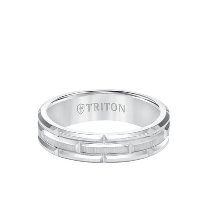 Triton 6MM Tungsten Carbide Ring - Brick Pattern Center and Bevel Edge