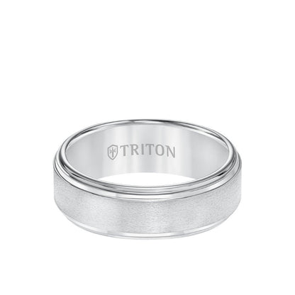 Triton 8MM Tungsten Carbide Ring - Satin Center and Double Step Edge