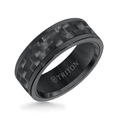 8MM Comfort Fit Rose Tungsten Carbide with Black 3K Carbon Fiber Insert Center & Bright Rims