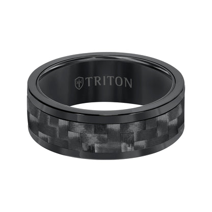 8MM Comfort Fit White Tungsten Carbide with White 1K Carbon Fiber Insert Center & Bright Rims