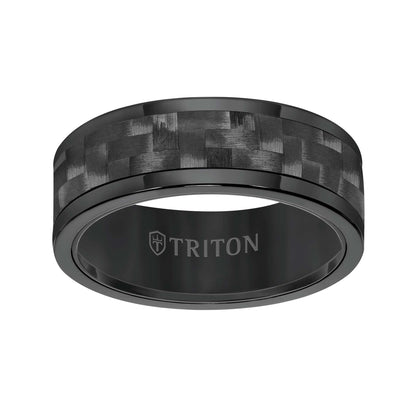 8MM Comfort Fit White Tungsten Carbide with White 1K Carbon Fiber Insert Center & Bright Rims