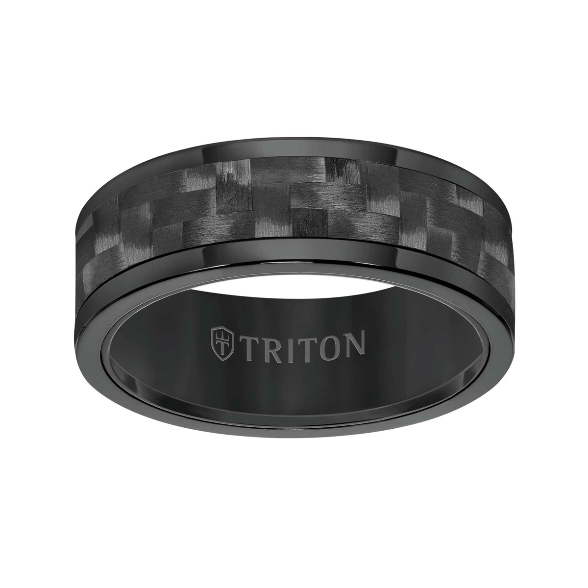 8MM Comfort Fit Yellow Tungsten Carbide with Black 3K Carbon Fiber Insert Center & Bright Rims