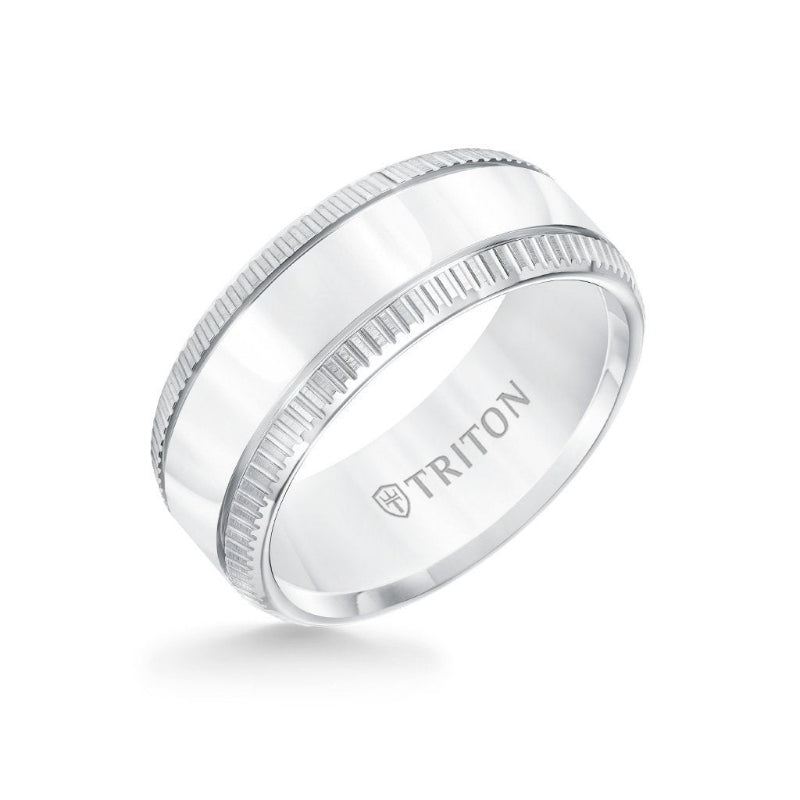 Triton 9MM Tungsten Carbide Ring - Flat Bright Center and Coin Edge