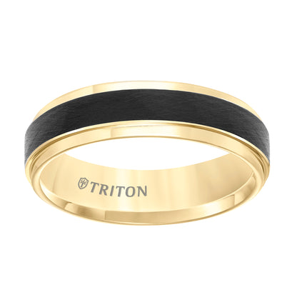 Tungsten Carbide Comfort Fit Two Tone Men's Band with Black Crystalline Finish Center and Yellow Step Edge