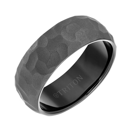8mm White Tungsten Carbide Edge to Edge Band with Hammered Pattern