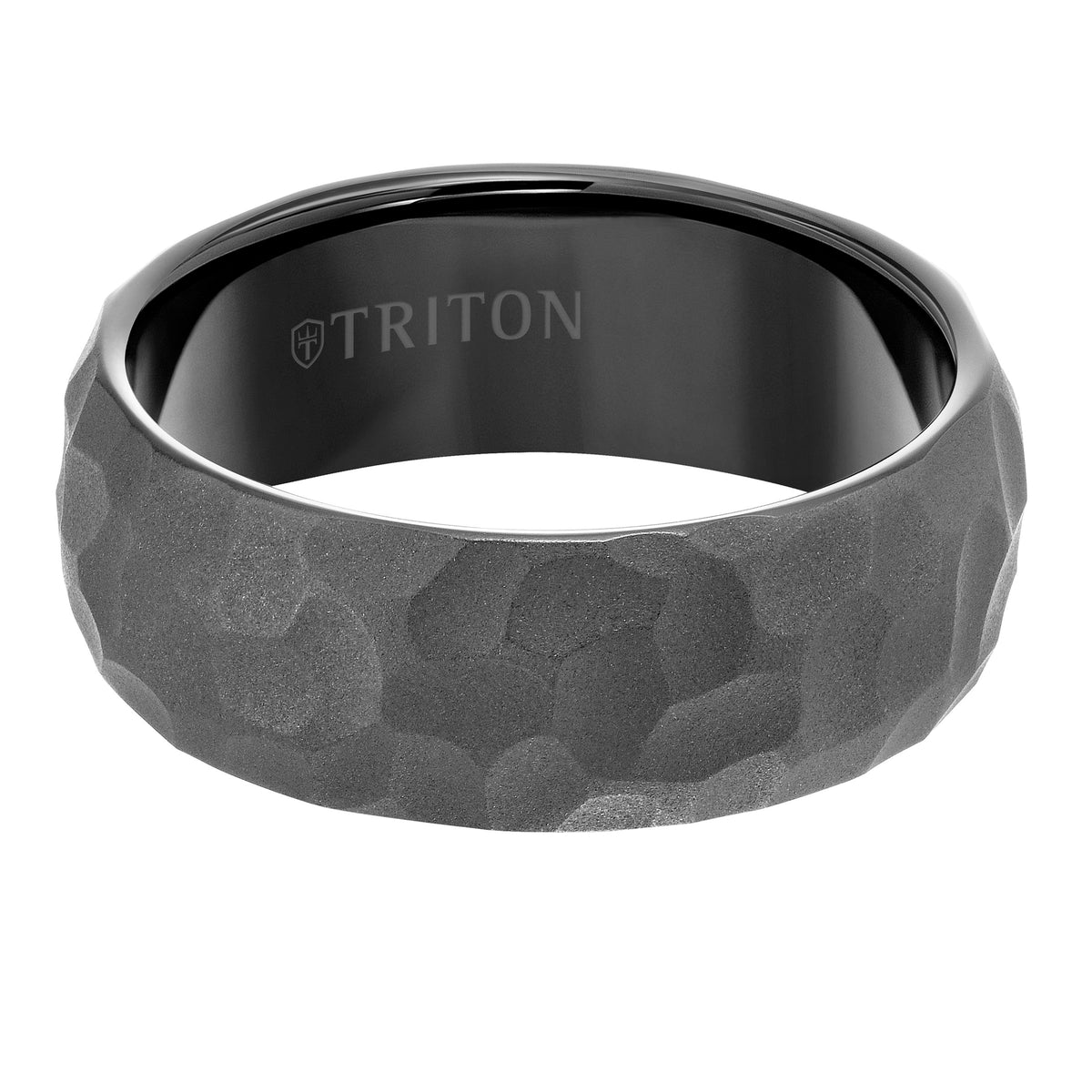 8mm White Tungsten Carbide Edge to Edge Band with Hammered Pattern