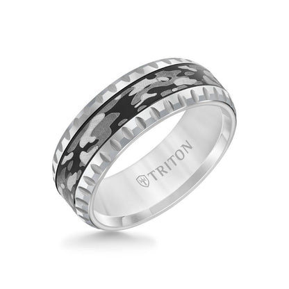 Triton 8MM Tungsten Carbide Ring - Camo Pattern and Round Edge