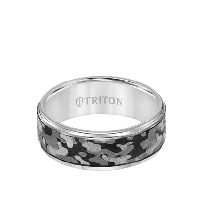 Triton 8MM Tungsten Carbide Ring - Camo Pattern and Flat Edge