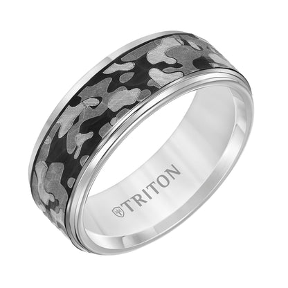8mm Black Tungsten Carbide Band with Laser Engraved Camo Pattern