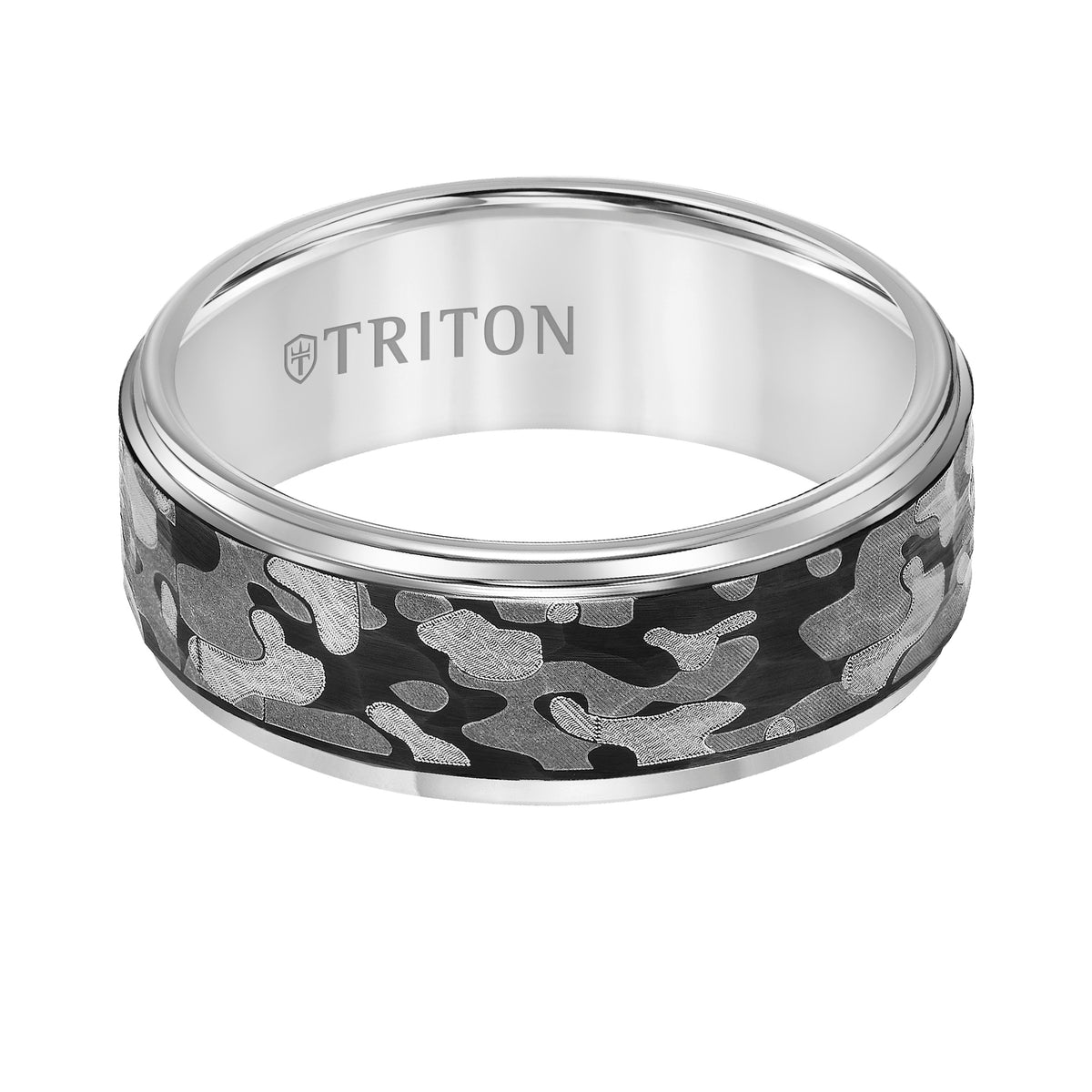 8mm Black Tungsten Carbide Band with Laser Engraved Camo Pattern