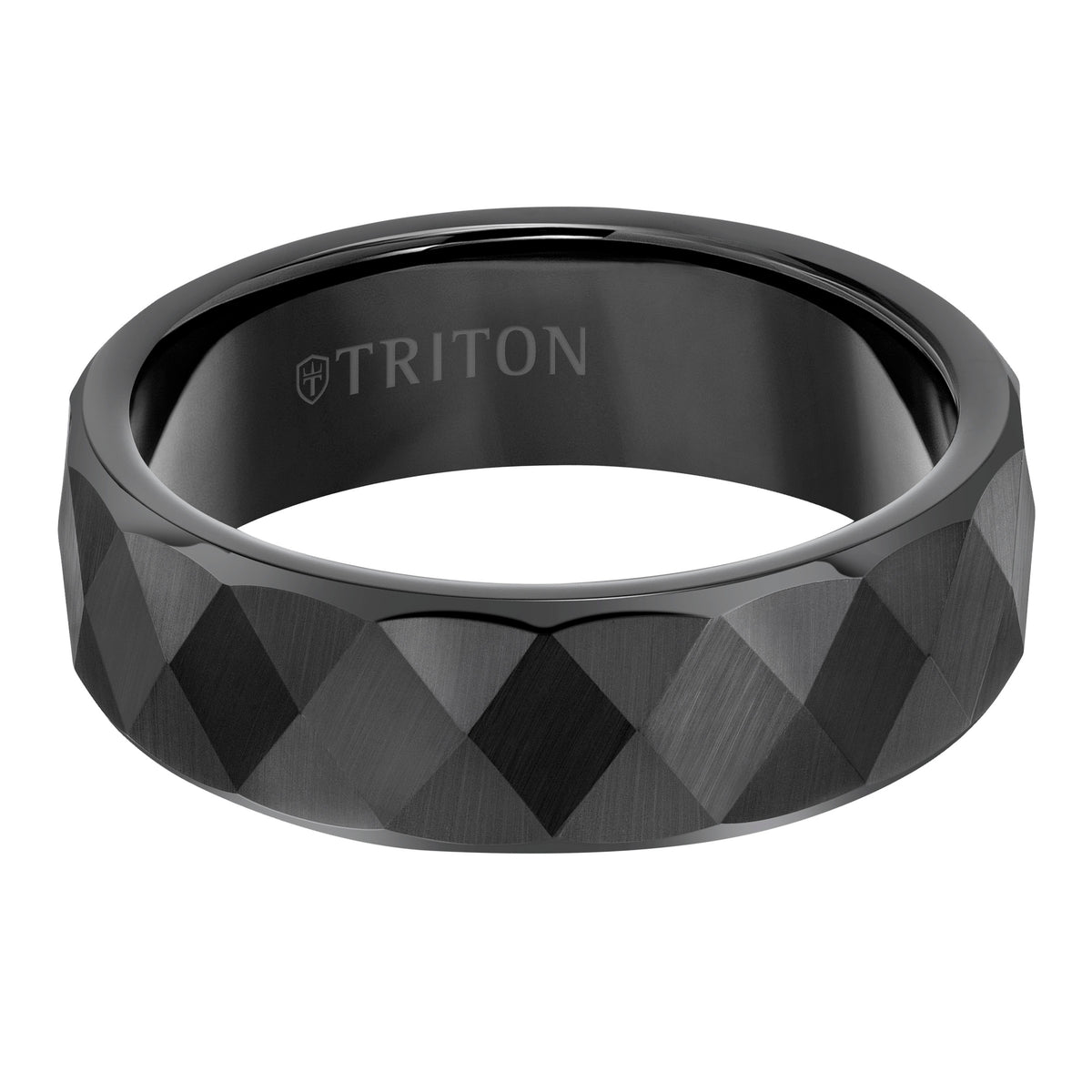 7mm Black Tungsten Band with Faceted Diamond Pattern