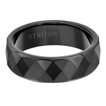 7mm Black Tungsten Band with Faceted Diamond Pattern