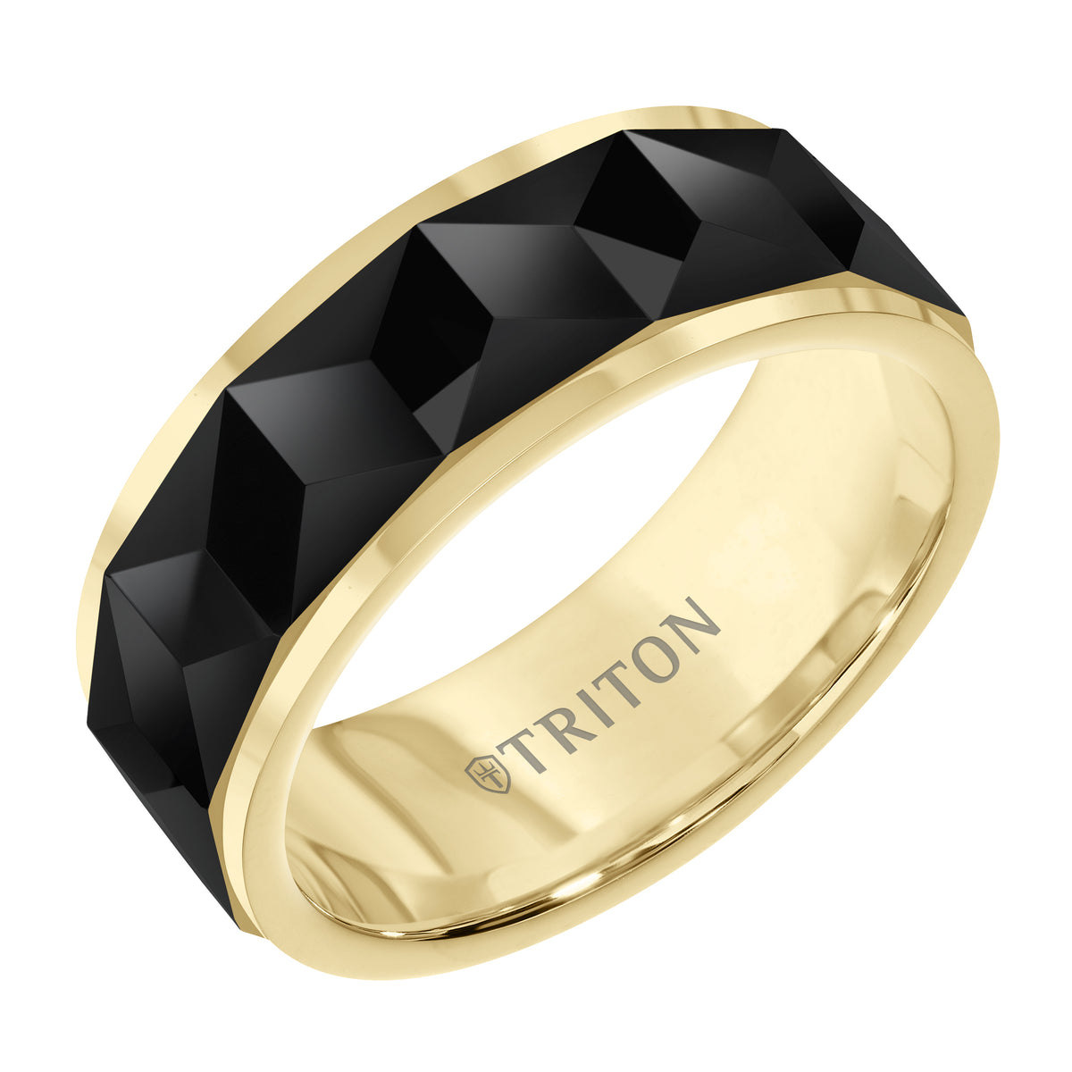 8mm Rose Band with Black Tungsten Faceted Chevron Pattern Inlay