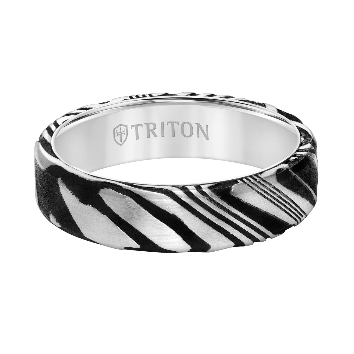 6MM White Tungsten Carbide Ring with Damascus Steel