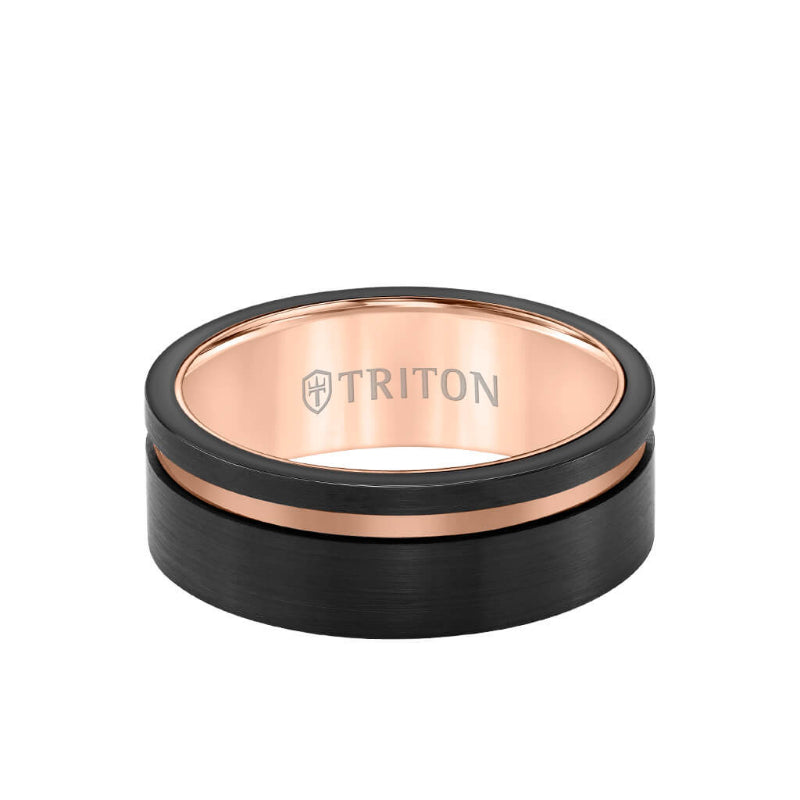 Triton 8MM Tungsten Carbide Ring - Satin Finish and Asymmetrical Channel