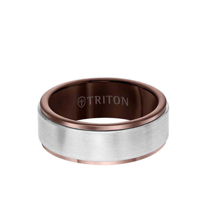 Triton 8MM Tungsten Carbide Ring - Satin Finish Center and Step Edge