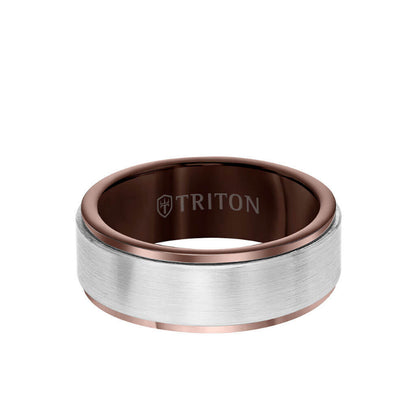 Triton 8MM Tungsten Carbide Ring - Satin Finish Center and Step Edge