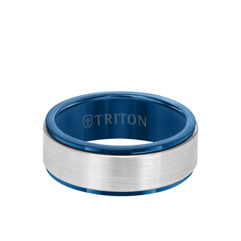 Triton 8MM Tungsten Carbide Ring - Satin Finish Center and Step Edge