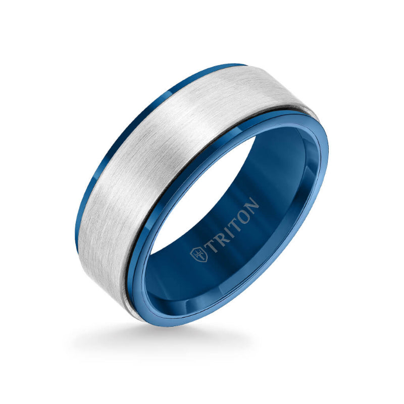 Triton 8MM Tungsten Carbide Ring - Satin Finish Center and Step Edge