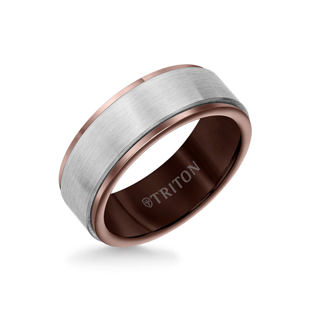 8MM Espresso Tungsten Carbide Ring - Satin Finish Center and Step Edge