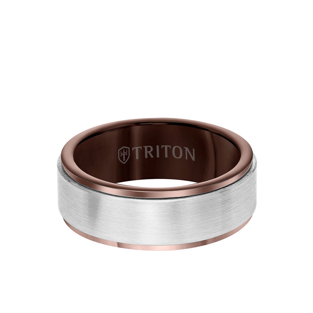 8MM Espresso Tungsten Carbide Ring - Satin Finish Center and Step Edge