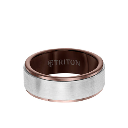 8MM Espresso Tungsten Carbide Ring - Satin Finish Center and Step Edge