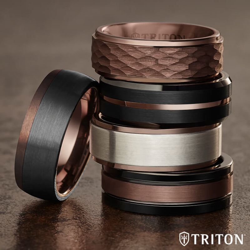 Triton 8MM Tungsten Carbide Ring - Satin Finish Center with Center Line