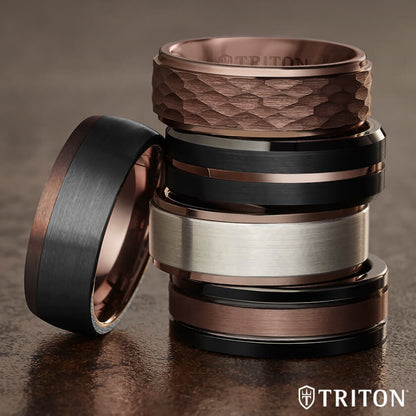 Triton 8MM Tungsten Carbide Ring - Satin Finish Center with Center Line