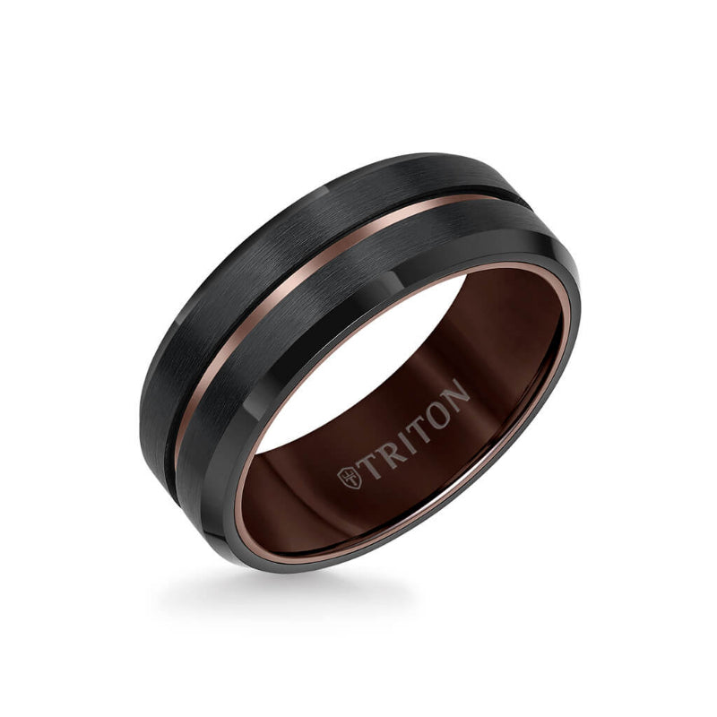 Triton 8MM Tungsten Carbide Ring - Satin Finish Center with Center Line