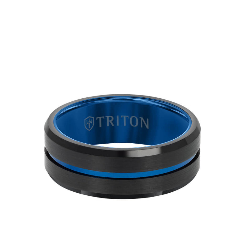 Triton 8MM Tungsten Carbide Ring - Satin Finish Center with Center Line