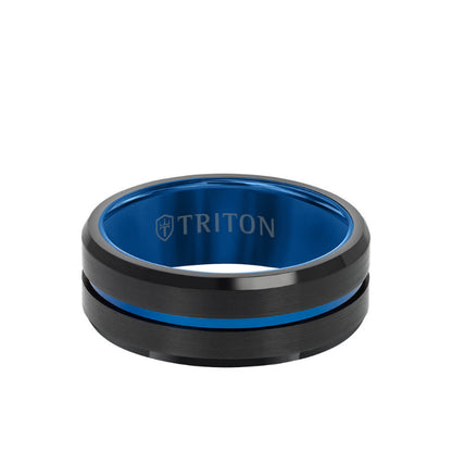 Triton 8MM Tungsten Carbide Ring - Satin Finish Center with Center Line