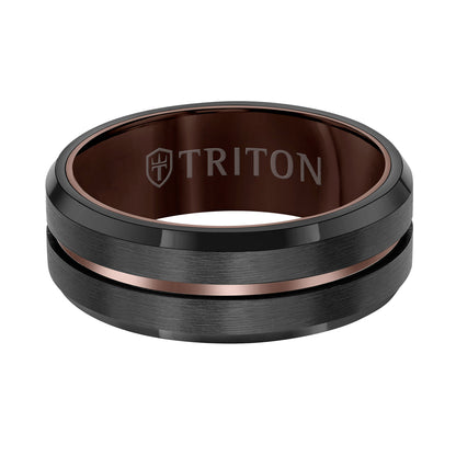 8MM Espresso Tungsten Carbide Ring - Satin Finish with Center Line
