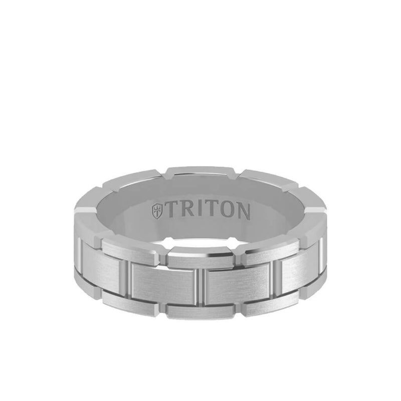 Triton 7MM 14K Gold Ring - Satin Finish Link Design and Flat Edge