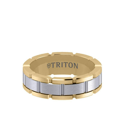 Triton 7MM 14K Gold Ring - Satin Finish Link Design and Flat Edge